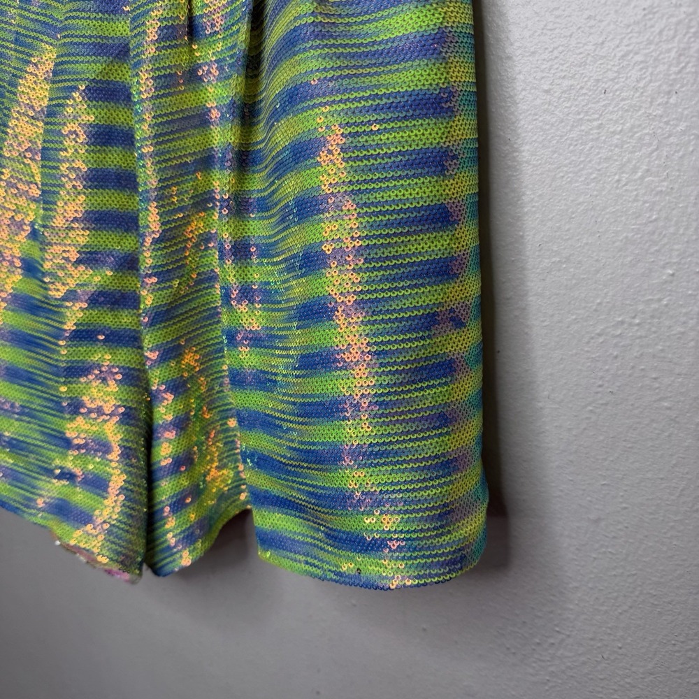 Queen Of Sparkles Neon Stripe Sequin Shorts Pink Yellow/green Women's Medium - Picture 2 of 12